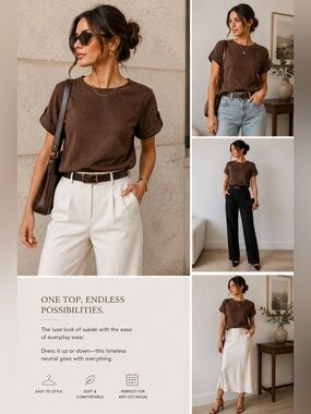 Banana Republic Faux Suede Brown Blouse XS Short Sleeve Mocha Top Quiet Luxury